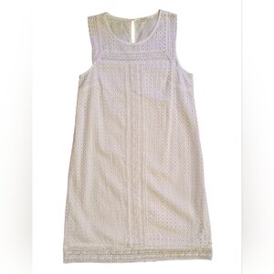 Solitaire Shift Dress White Cotton Eyelet Sleeveless Fully Lined S